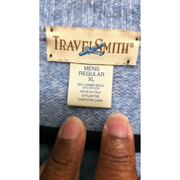 TravelSmith Mens XL Light Blue Argyle 1/4 Zip Sweater 80% Lambswool 20% Nylon Ma - Picture 6 of 7